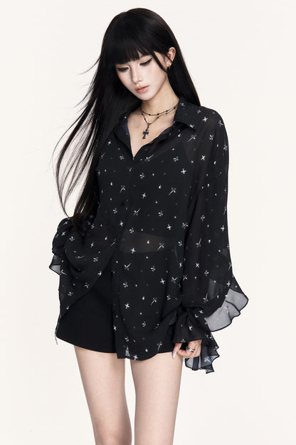 Romantic Chiffon Ruffled Long-Sleeved Top