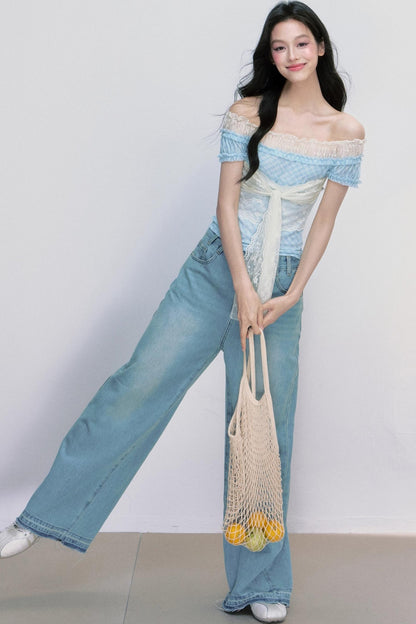 Strap Detail Off-Shoulder Lace Blouse