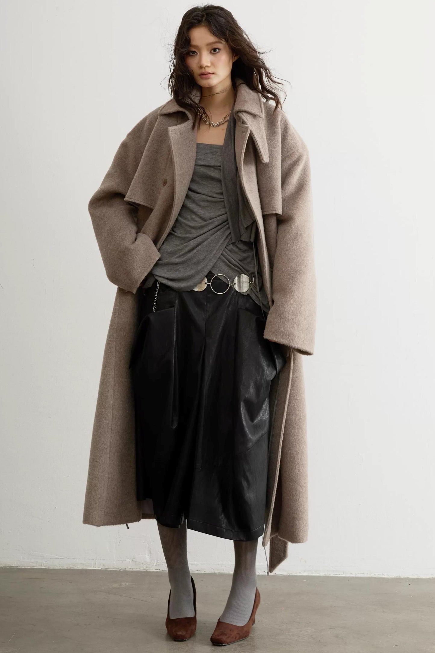 Retro Oatmeal Woolen Long Coat