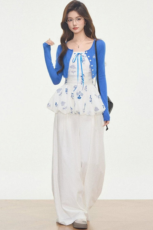 White Embroidered Camisole Top Set-Up