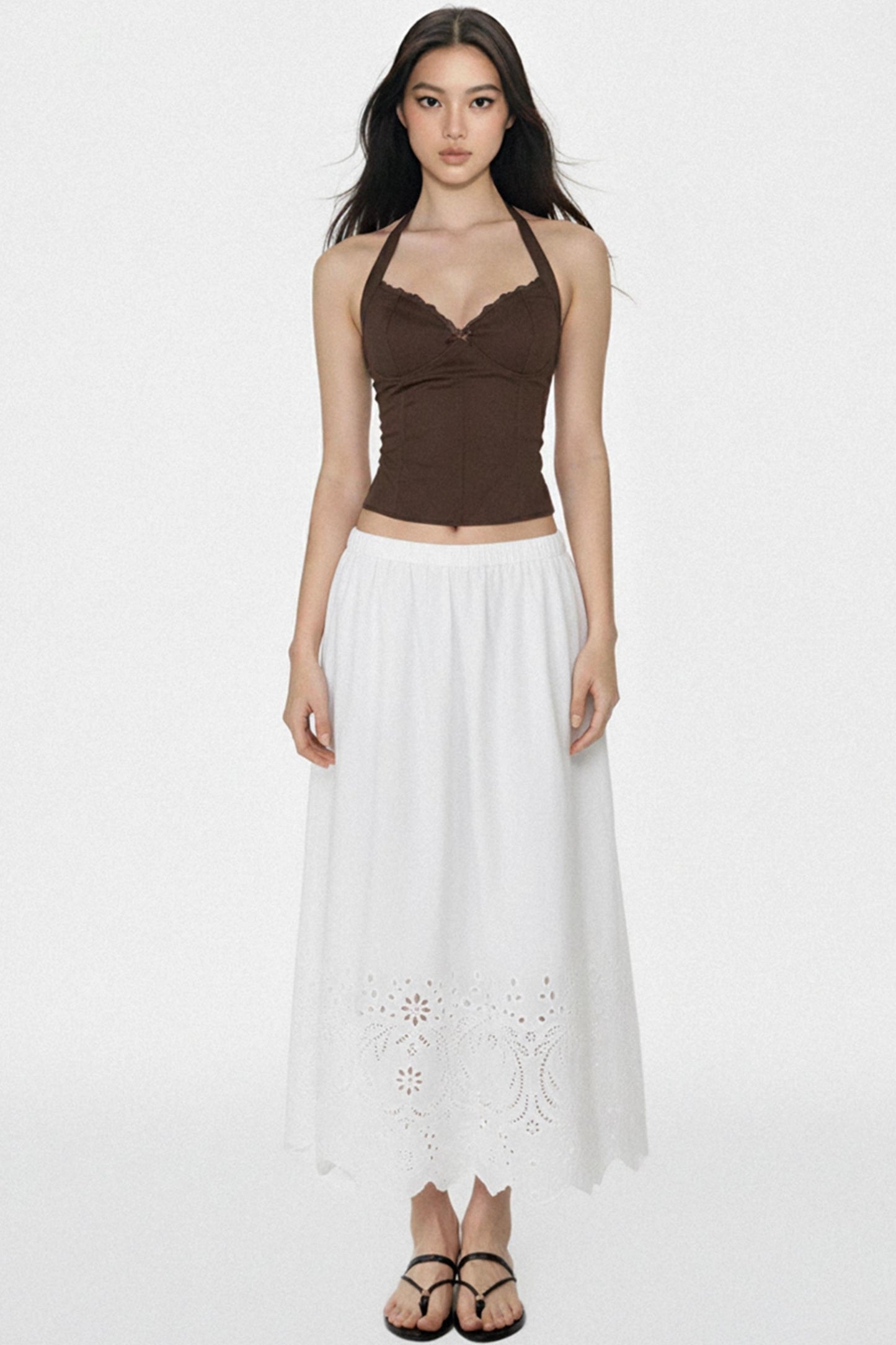 White Jacquard Mid-Length Skirt