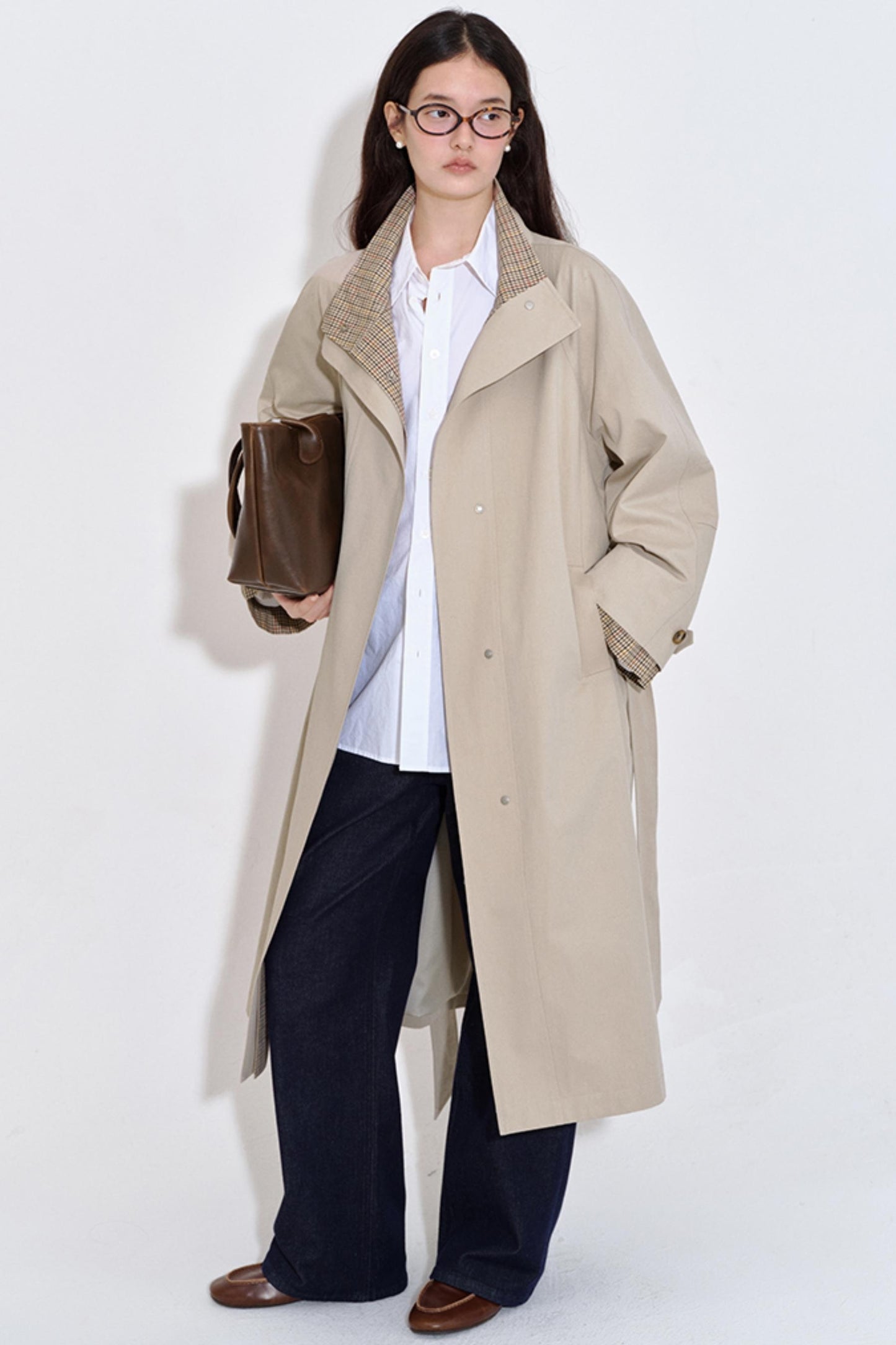 Special Split Plaid Trench Coat