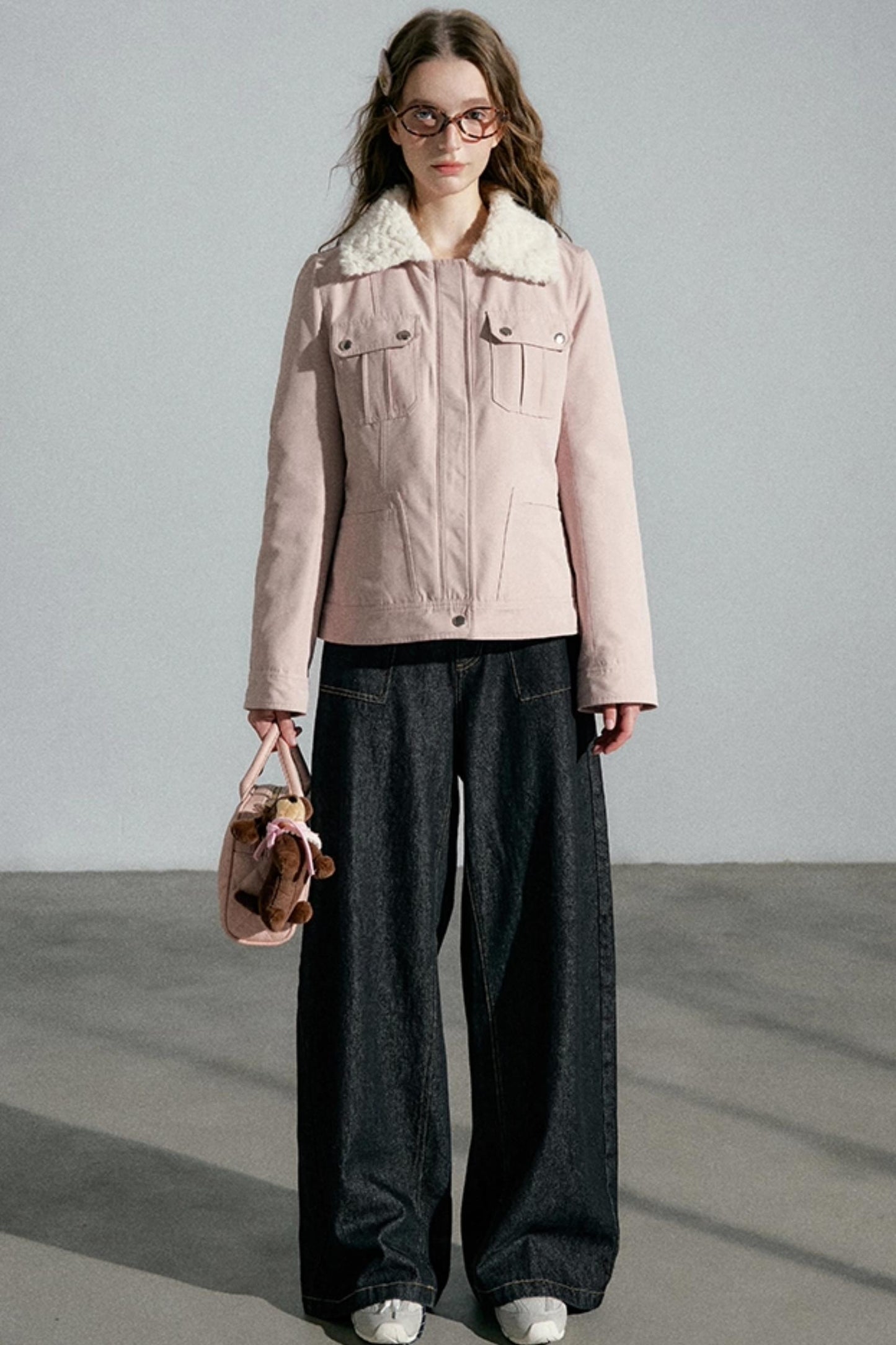 Lapel Pink Cotton Jacket