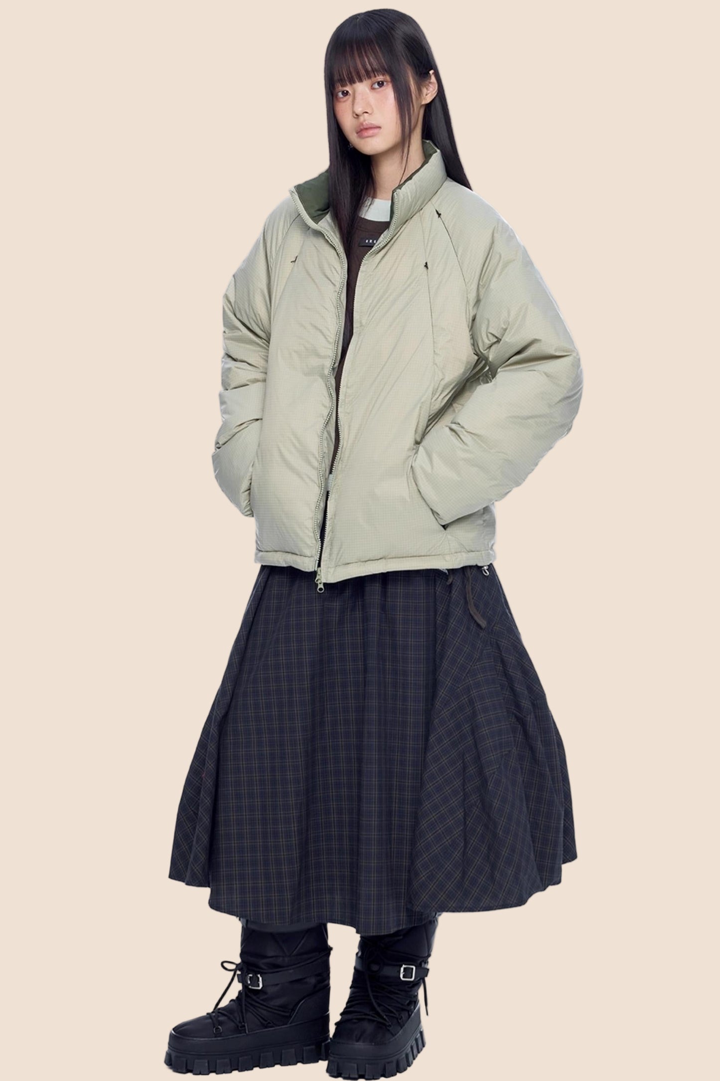 Plaid Retro White Duck Down Jacket