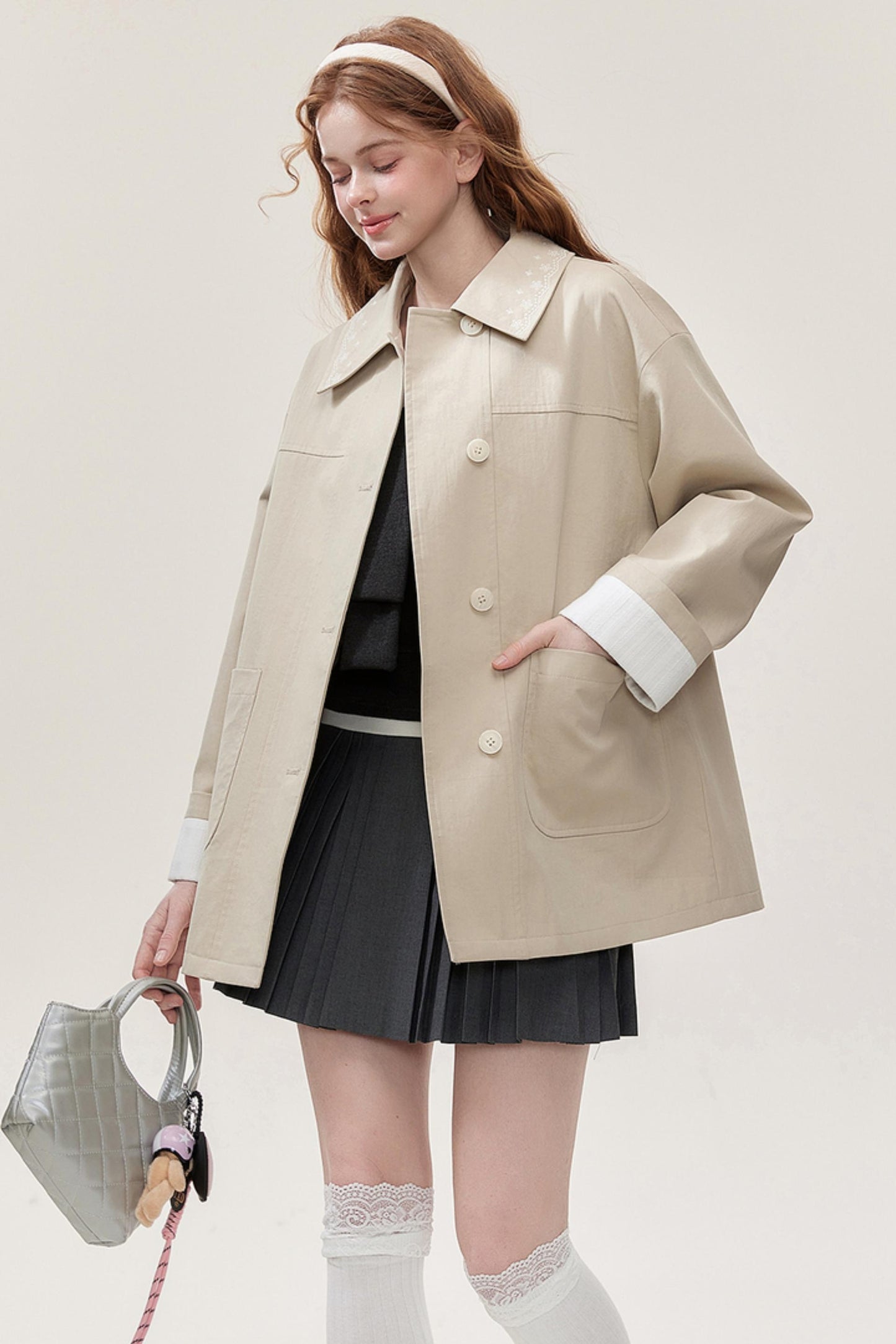 Khaki Embroidered Trench Coat