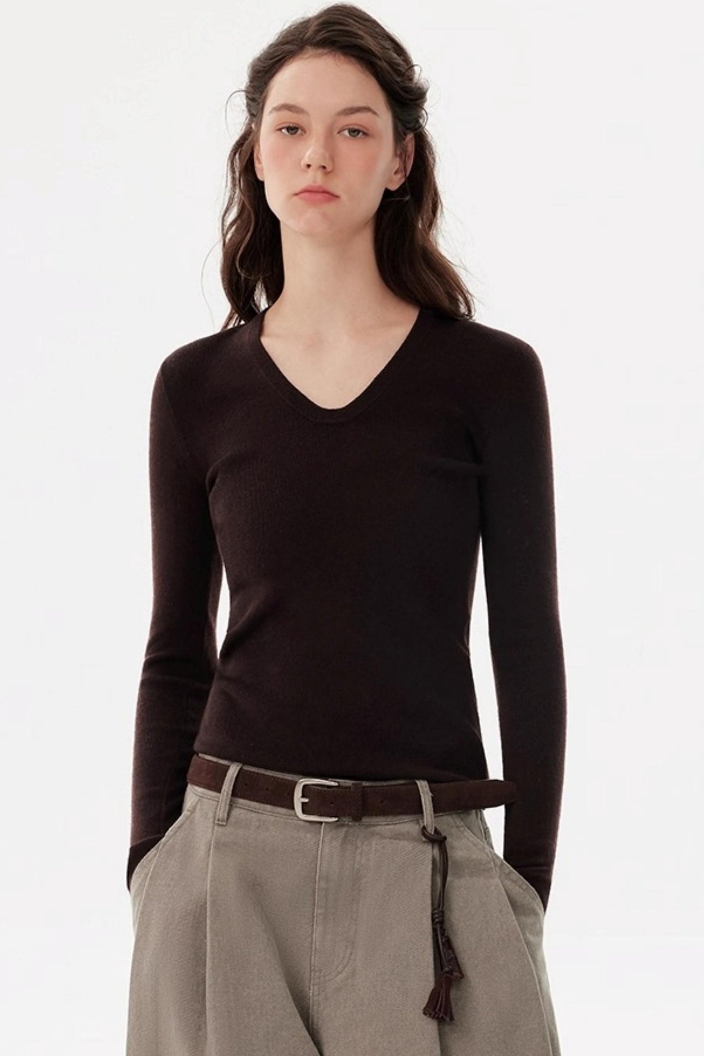 U-Neck Long-Sleeved Knit Top