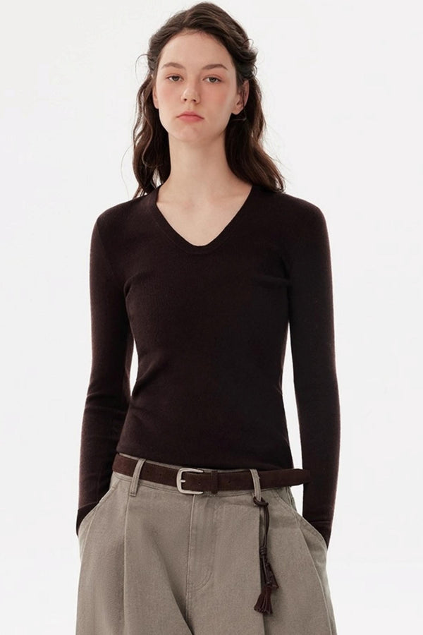 U-Neck Long-Sleeved Knit Top