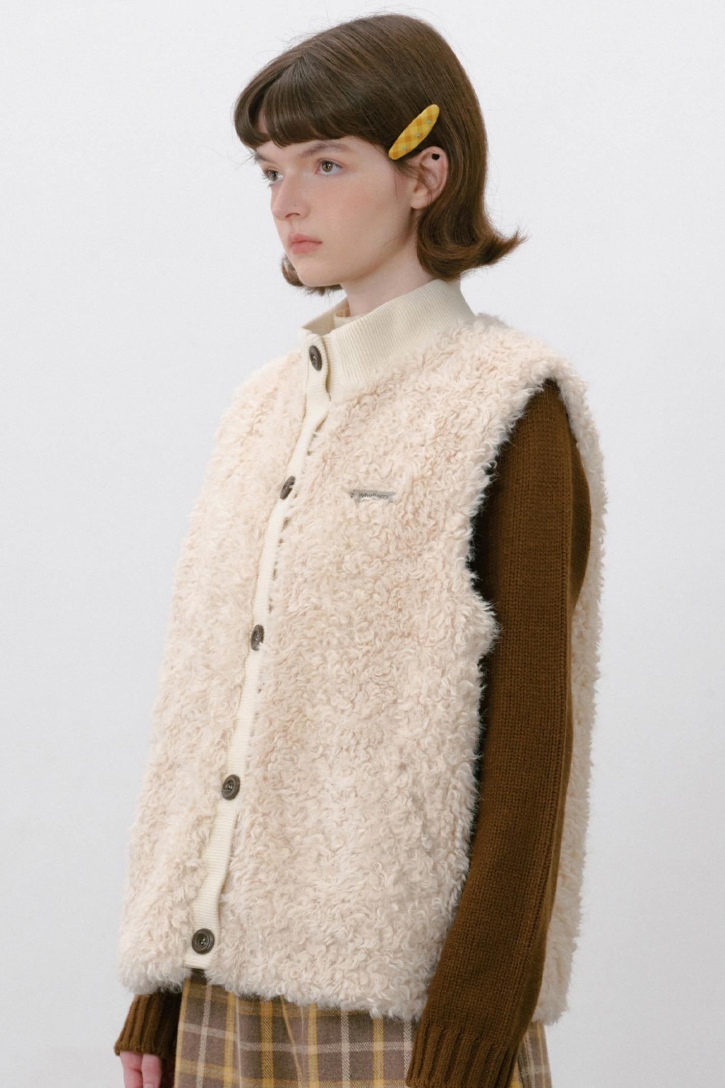 Furry Ribbed Winter Vest Coat