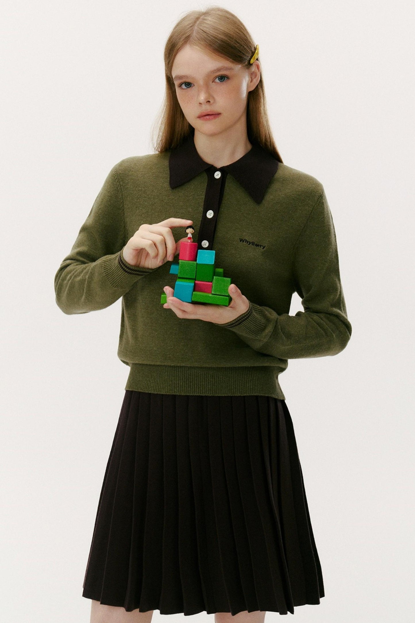 Wool Blend Knit Polo Sweater