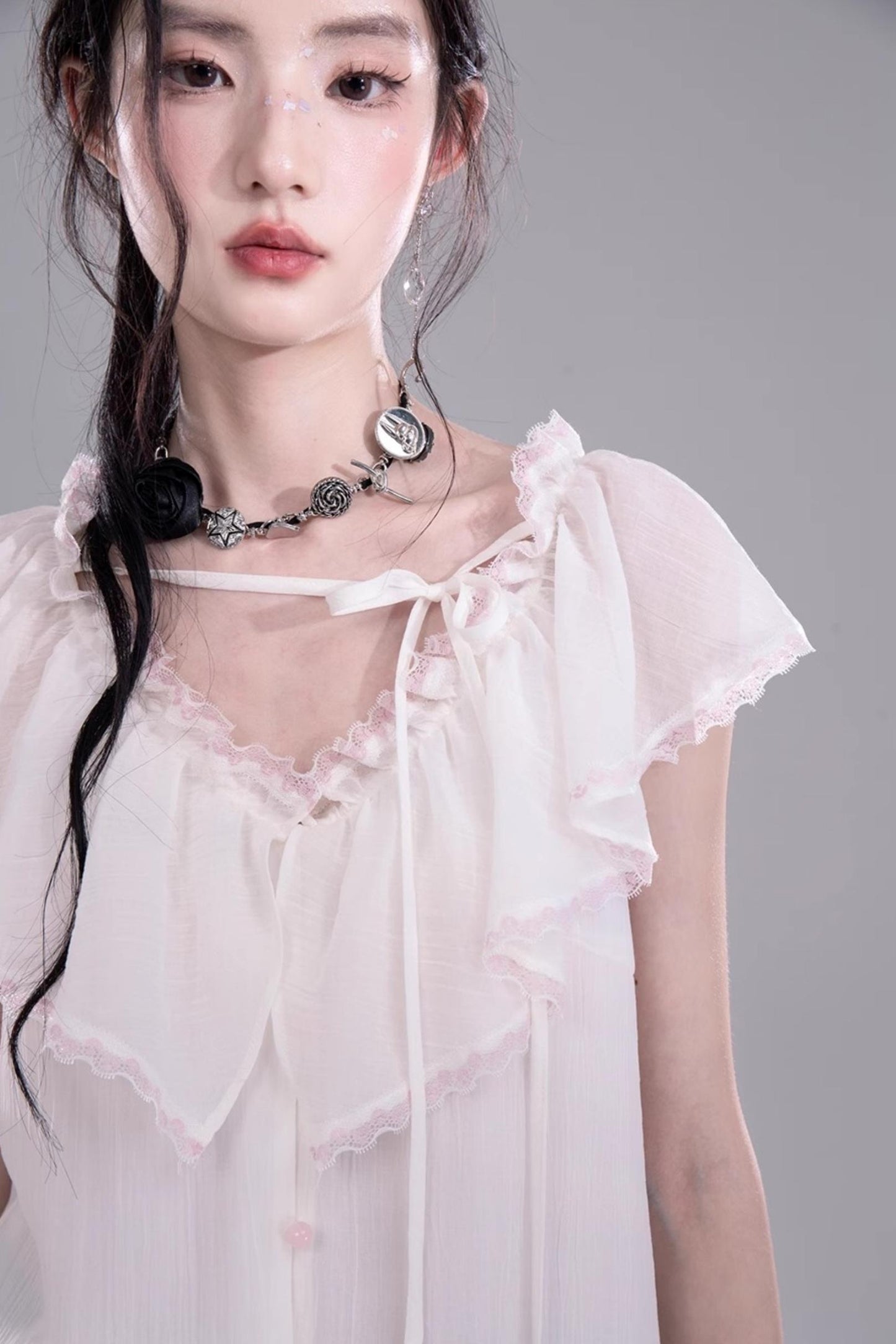 Sea Lace V-Neck Chiffon Top