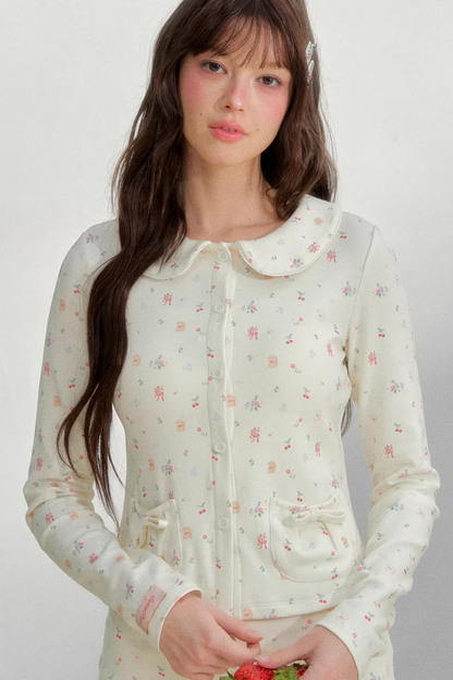 Printed Doll Collar Blouse Set-Up