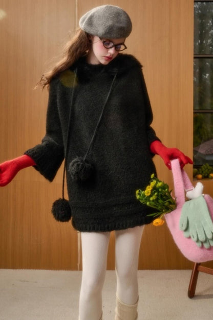 Hooded Wool Cape Dress