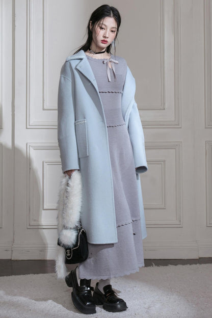 Cream Gray Lace Wool Dress