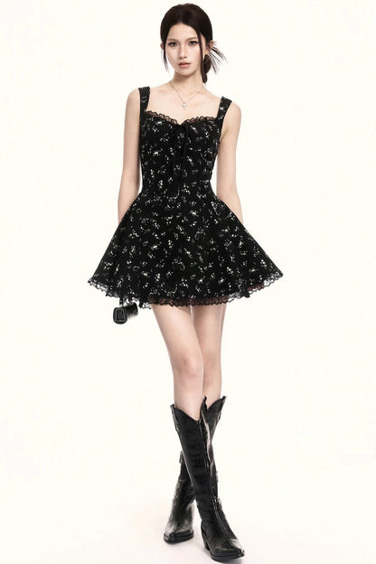 French Floral Square Neck Dress