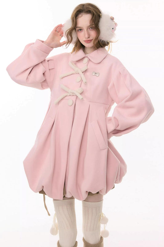 Bowknot Doll Collar Woolen Coat