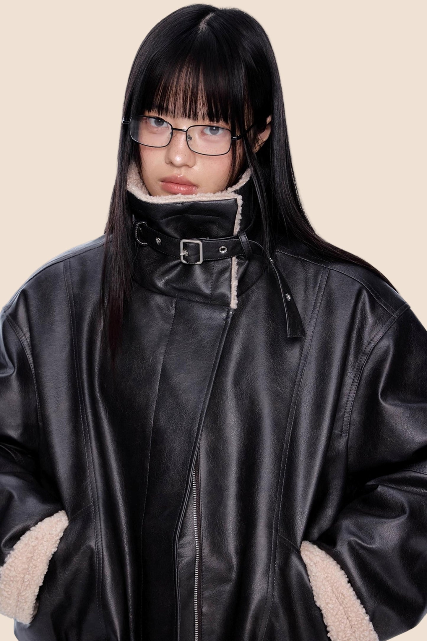 Fur Collar Color-Blocked Jacket