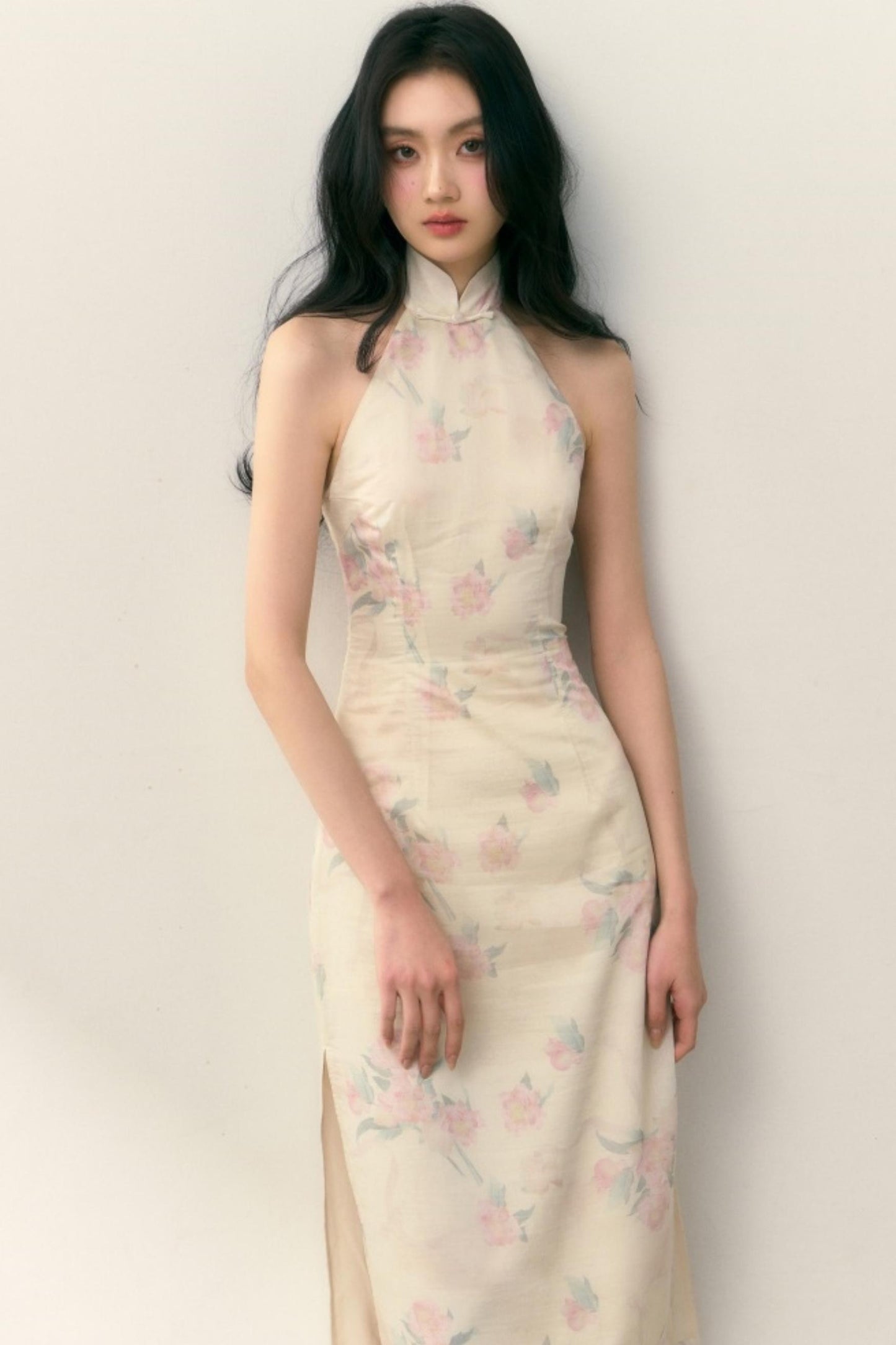 Pastel Lotus Neck-Tie Oriental Dress