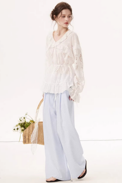 Blusa bordada con mangas farol