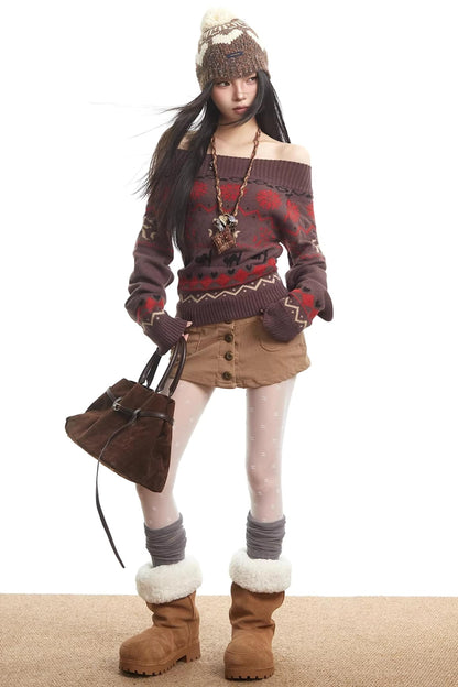 Fair Isle Off-Shoulder Sweater