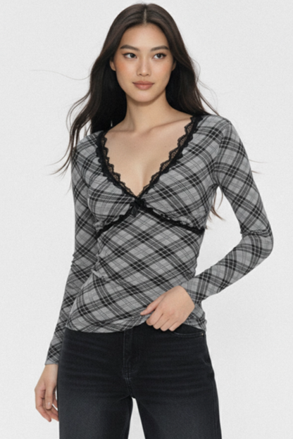 Retro Plaid Lace Top