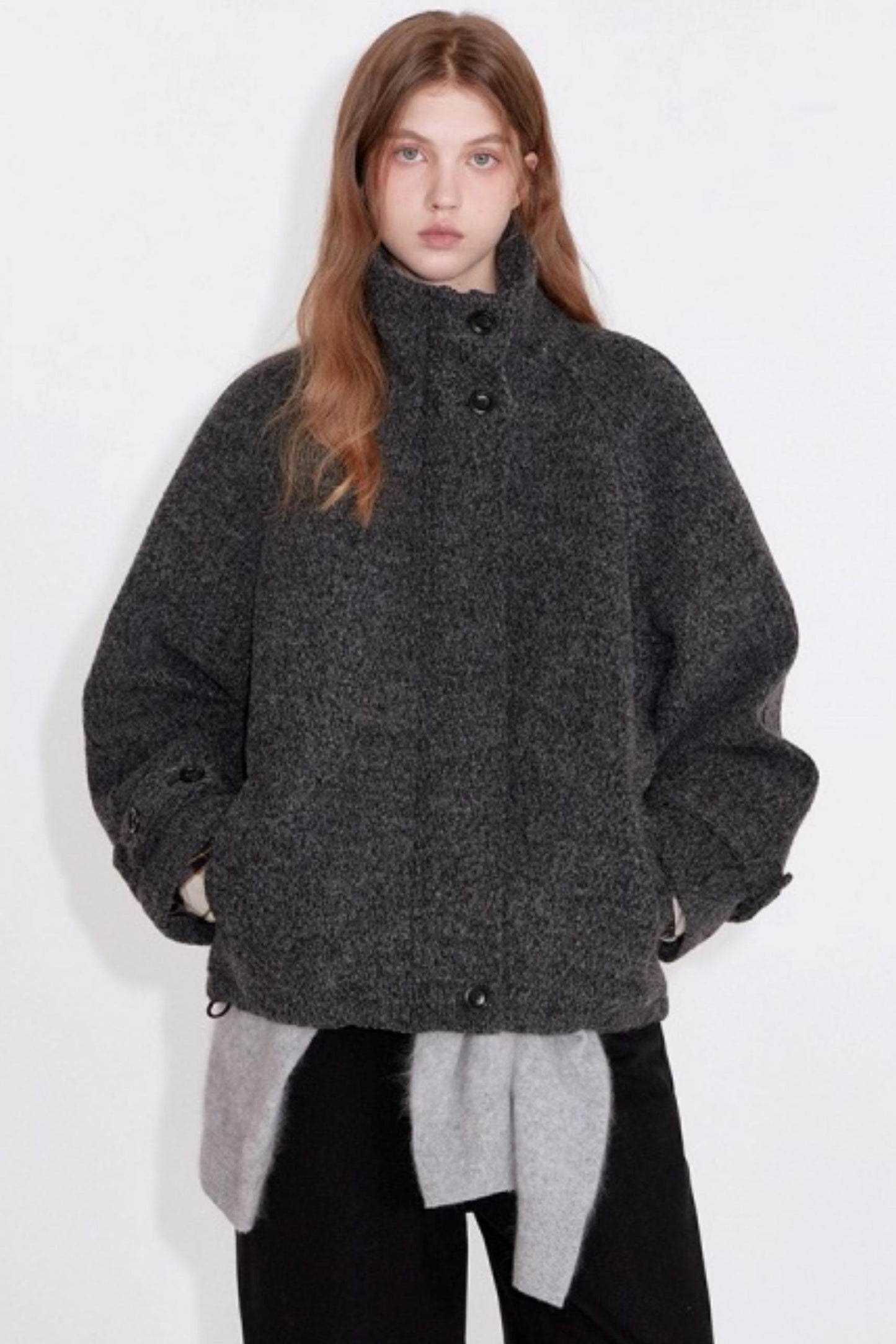 Deep Floral Gray Wool Coat