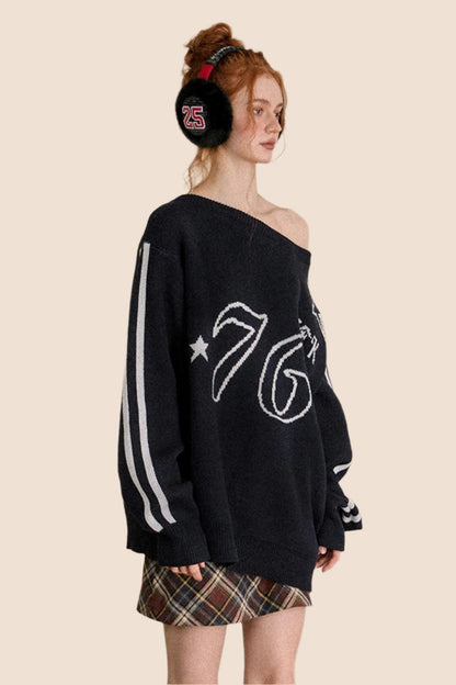 Retro Loose Slant Shoulder Knit Sweater