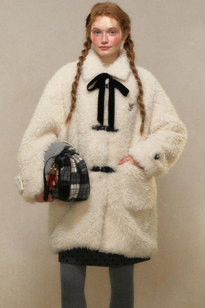 Woolen Lapel Fur Coat