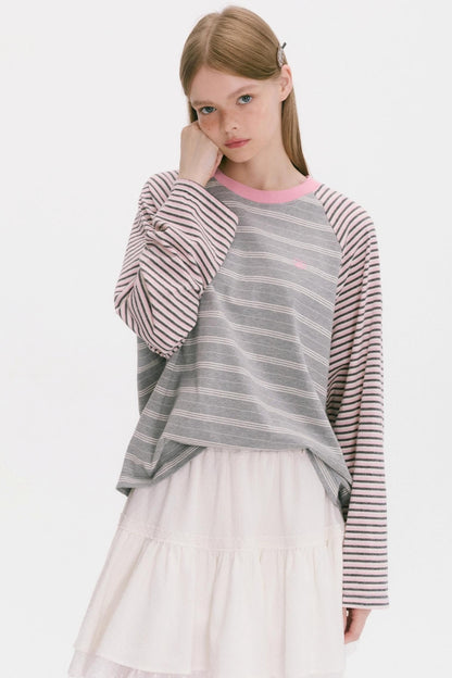 Striped Raglan Sleeve Slim Top