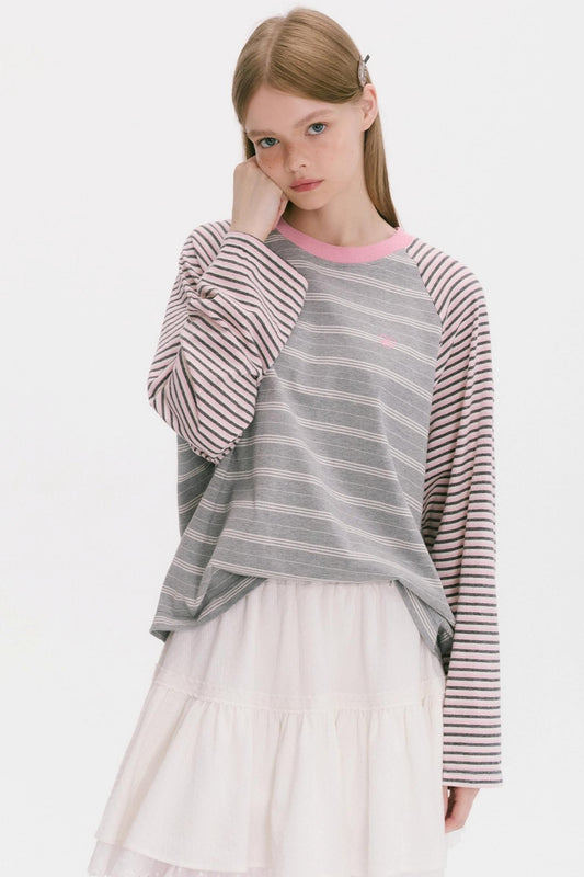 Striped Raglan Sleeve Slim Top