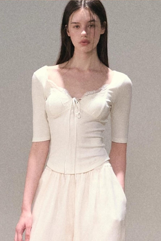 Taste of Cardamom Lace Knit V-Neck Top