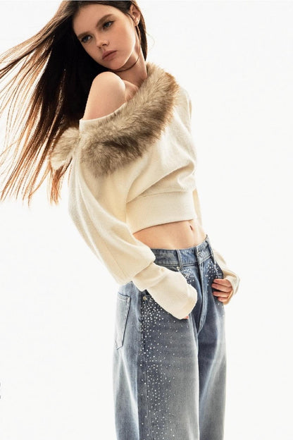 Detachable Fur Collar Sweatshirt