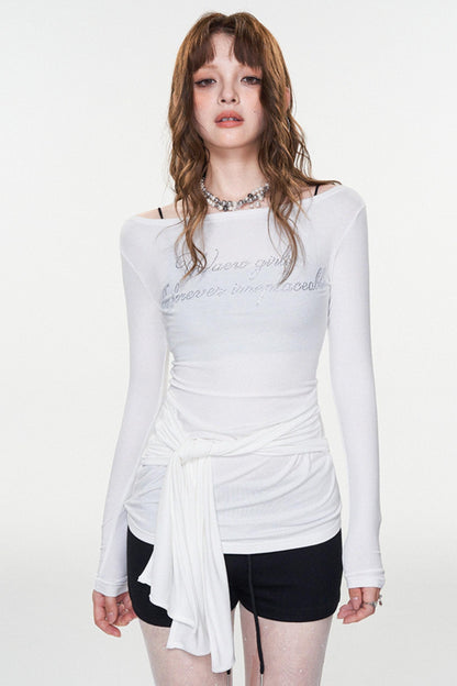 Stylish Letter Print One-Shoulder Top