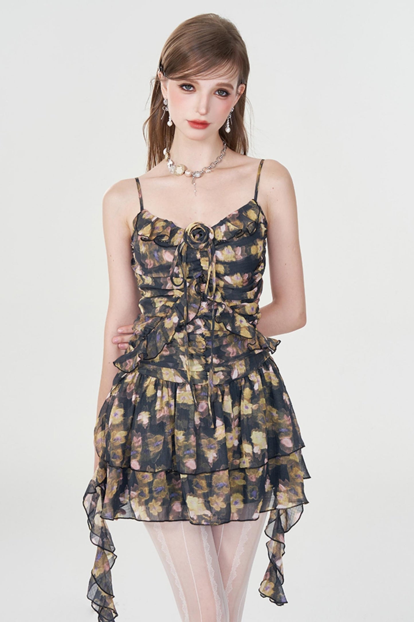 Dreamy Floral Ruffle Halter Dress