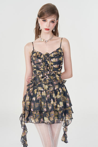 Dreamy Floral Ruffle Halter Dress