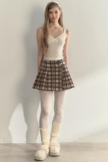 Plaid Leather Buckle Skirt