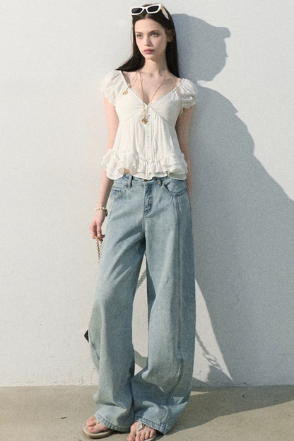 Lyocell Linen Ruffled Blouse