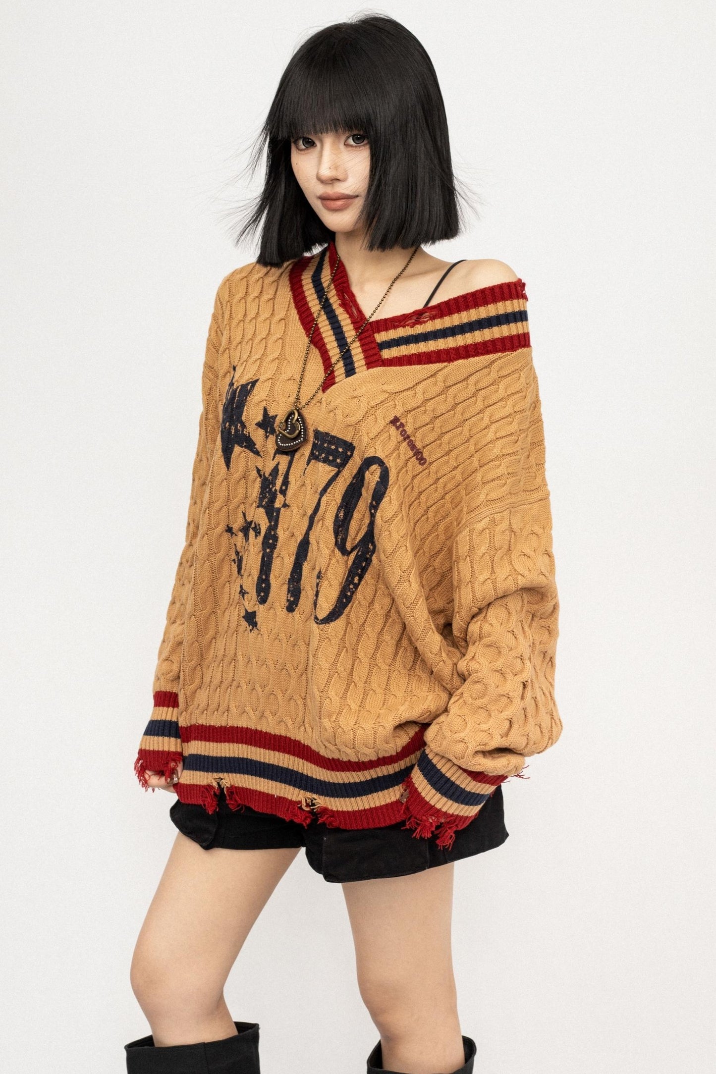 Lazy V-Neck Knitted Top