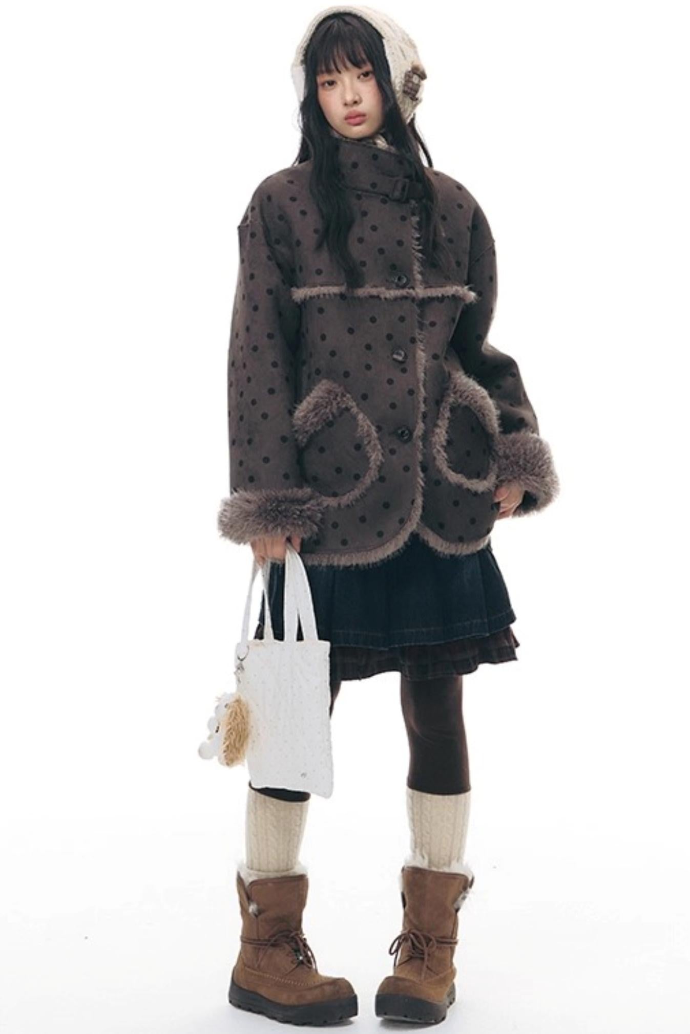 Reversible Polka Dot Fur Coat