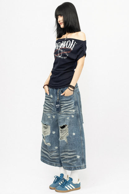 Summer Shoulder Letters T-Shirt