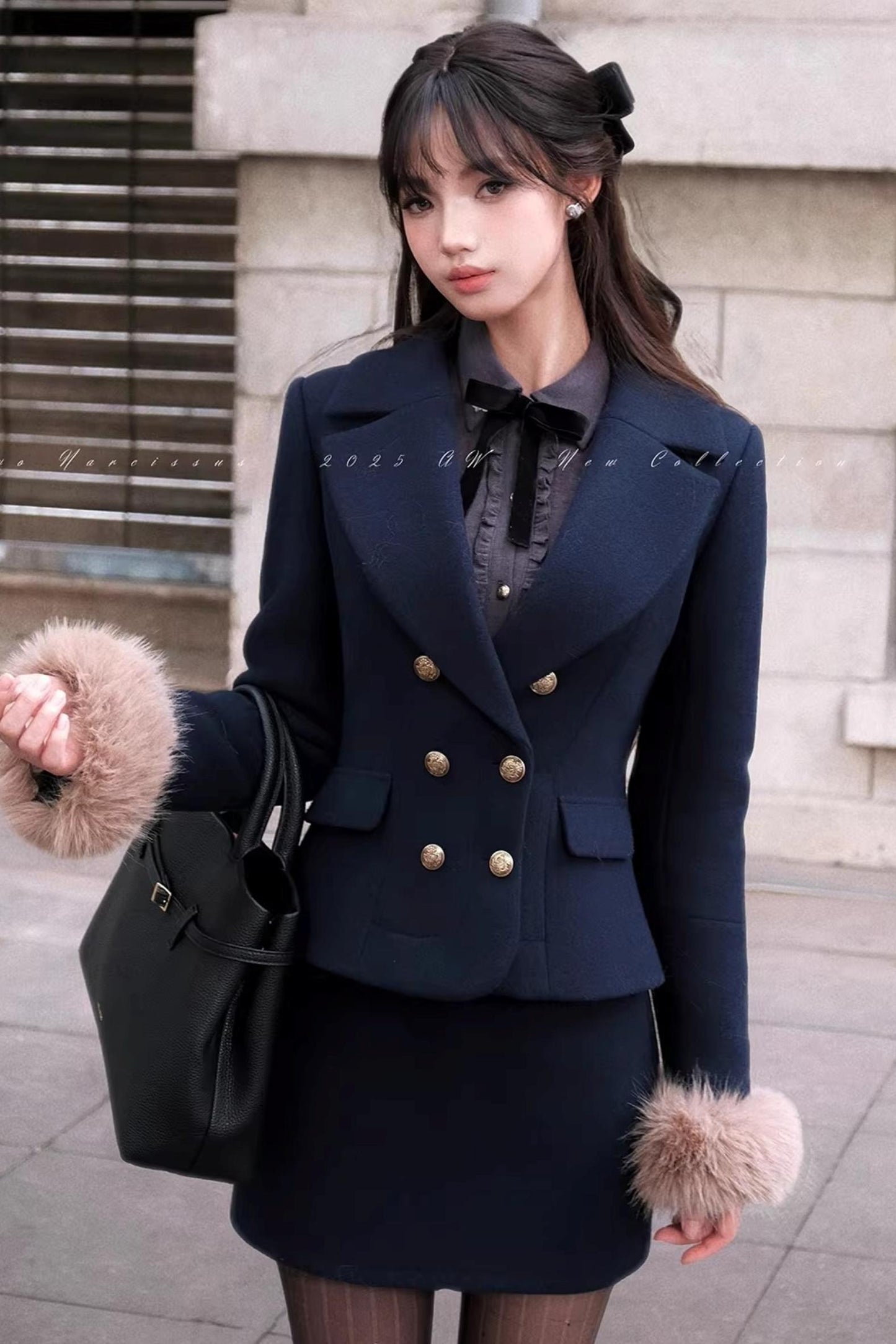 Navy Blue Velvet Wool Suit Set-Up