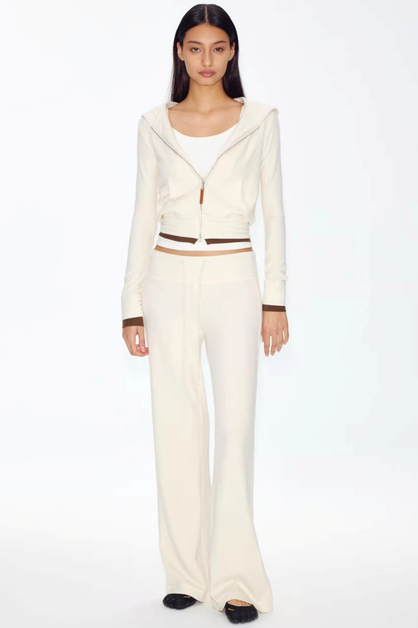 Color-Blocked Zipper Sweatshirt Top Set-Up