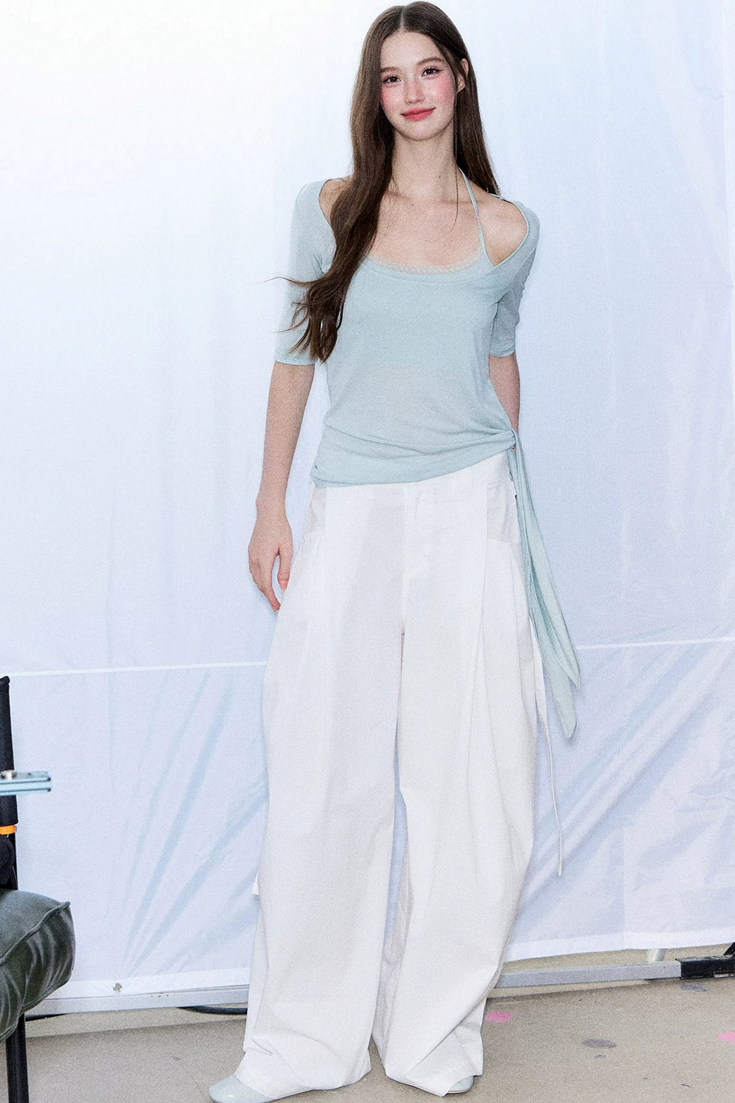 Double-Layer Tie-Waist Top