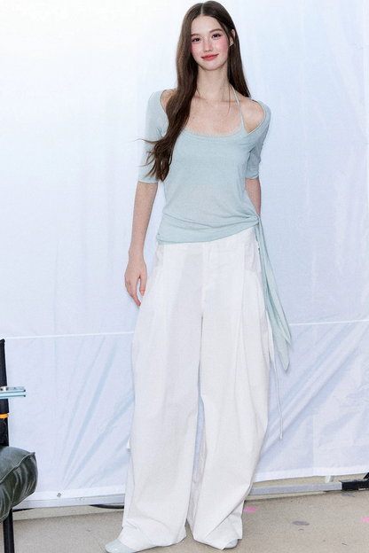 Double-Layer Tie-Waist Top