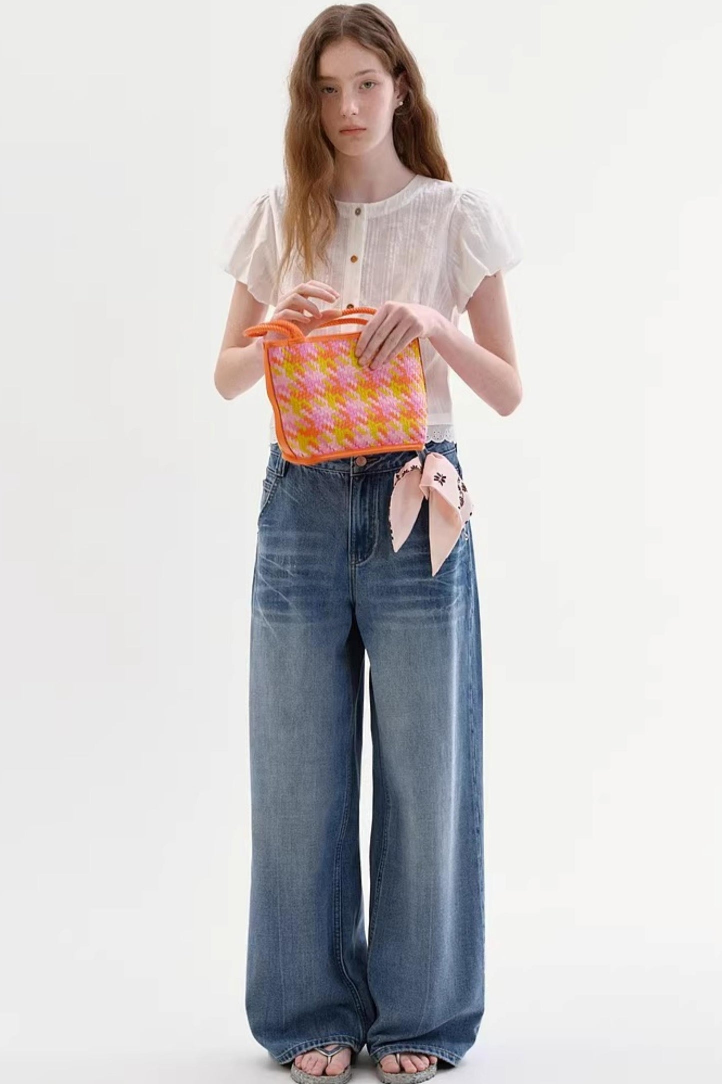 Retro Diagonal Pocket Denim Pants
