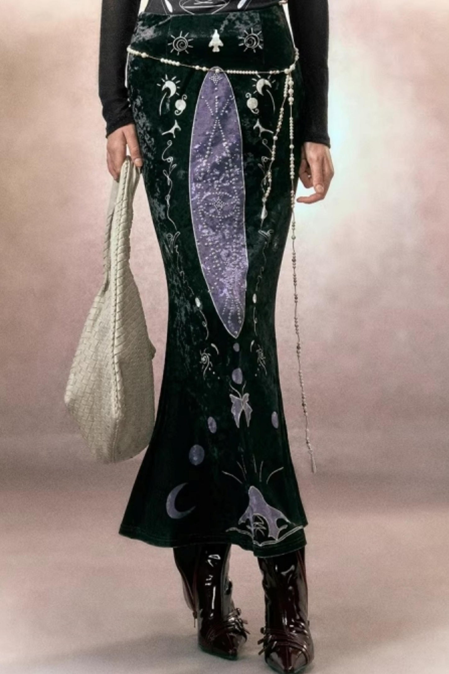 Hand-Painted Velvet Fishtail Skirt