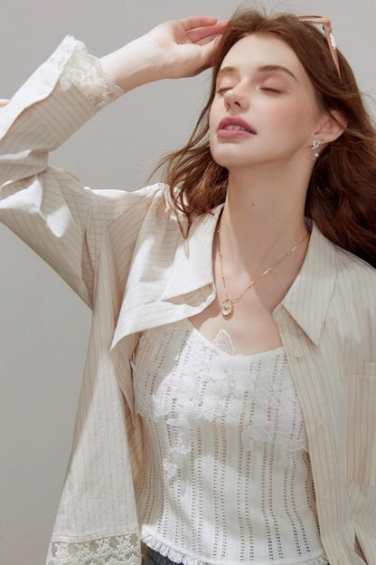Striped Lace Sleeve Top