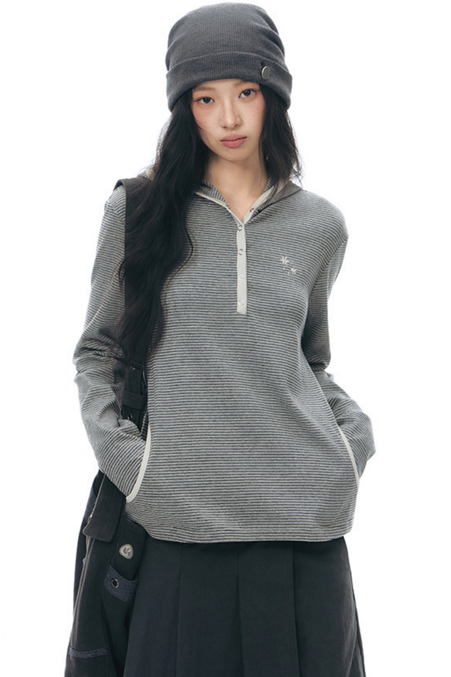 Striped Hooded Color-Block Top