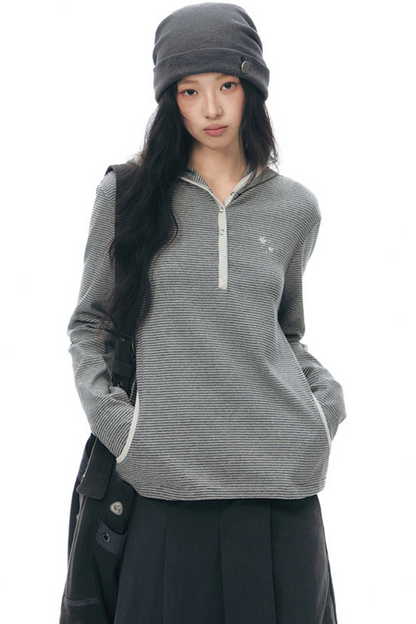 Striped Hooded Color-Block Top