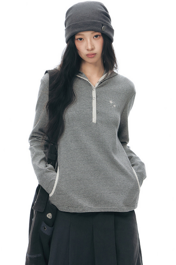 Striped Hooded Color-Block Top