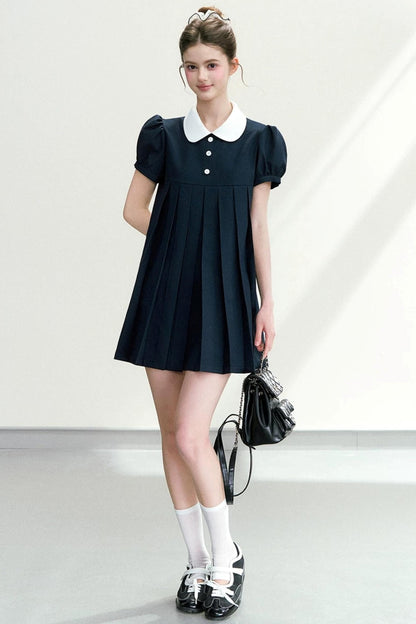 Elegant Navy Puff Dress